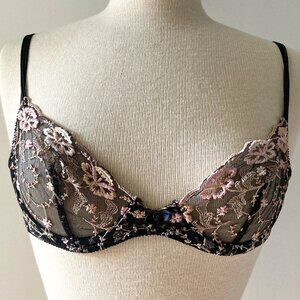 CLEARANCE - On Gossamer Black Mesh and Embroidered Demi Sheer Bra